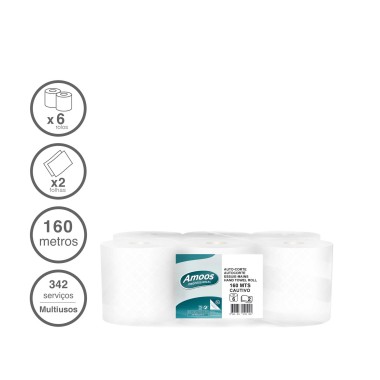 Rolo Papel Multiusos Auto-Corte 2 Folhas 160m Pack 6