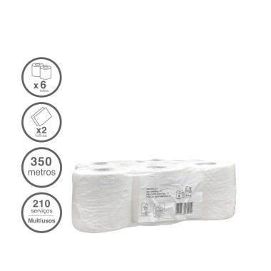 Rolo Papel Multiusos Aspiral 2 Folhas 210 Serviços Pack 6