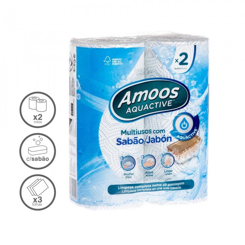 Rolo Papel Cozinha Aquactive 3 Folhas 70 Serviços Pack 2 Rolo Papel Cozinha Aquactive 3 Folhas 70 Serviços Pack 2