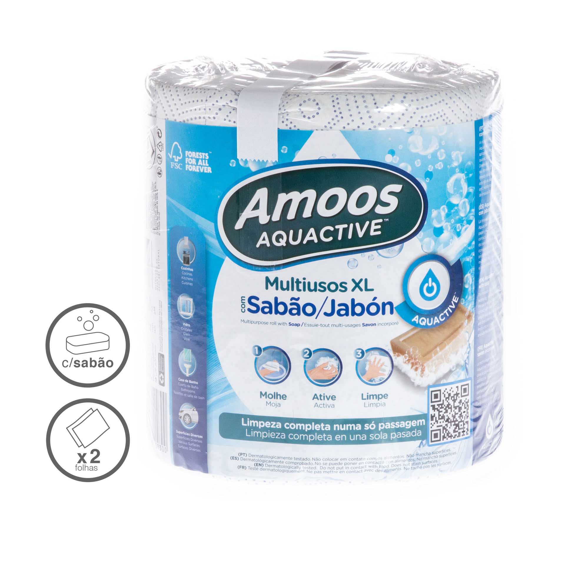 Rolo Papel Multiusos Aquative Sabão 3 Folhas 208 Serviços