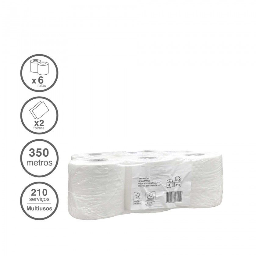 Rolo Papel Multiusos Aspiral 2 Folhas 210 Servios Pack 6