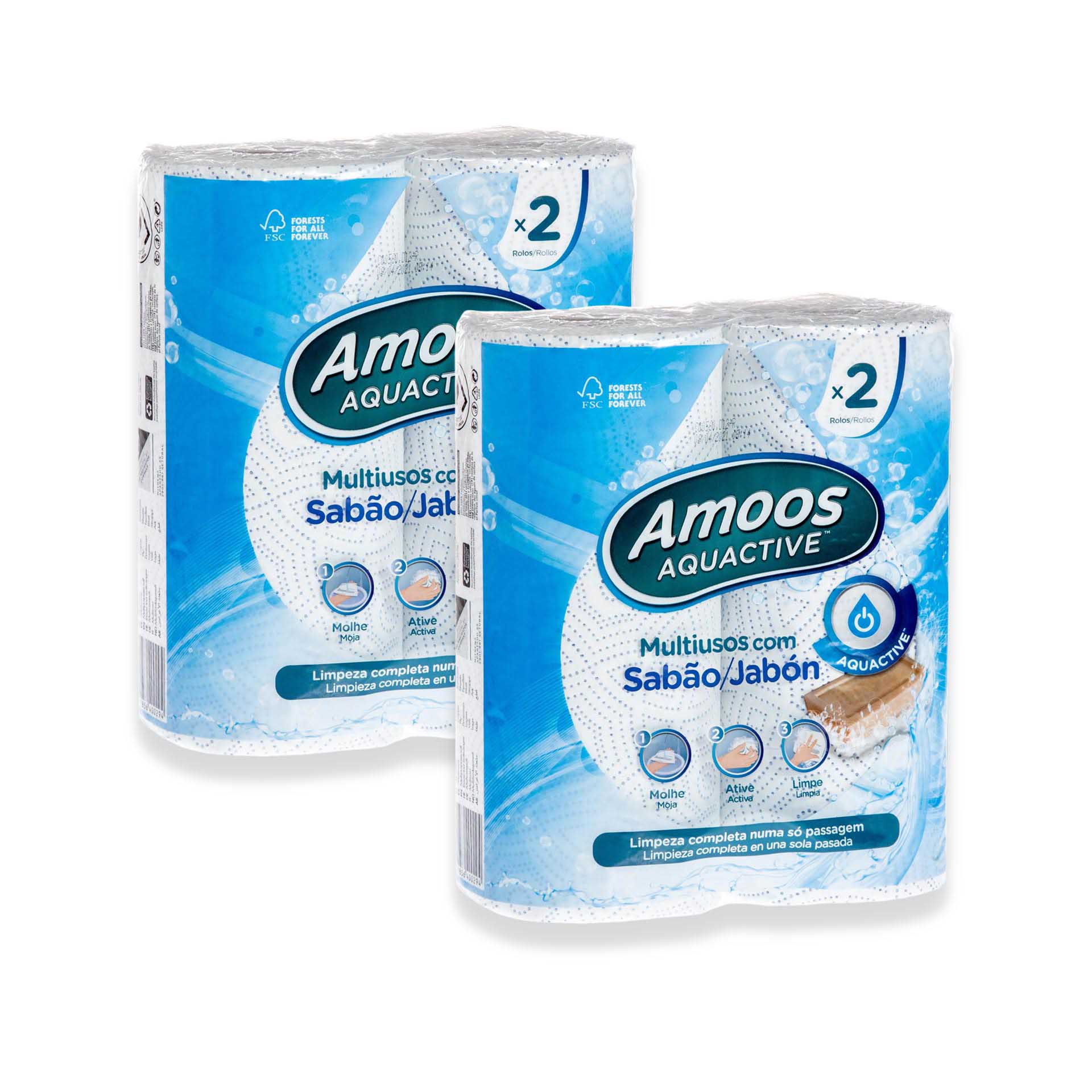 Rolo Papel Cozinha Aquactive 3 Folhas 70 Serviços Pack 2