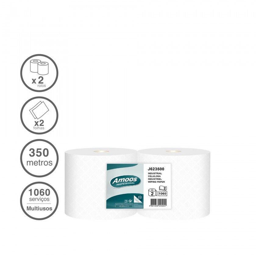 Rolo Papel Multiusos Industrial 2 Folhas 1060 Serviços 350m Pack 2 Rolo Papel Multiusos Industrial 2 Folhas 1060 Serviços 350m Pack 2