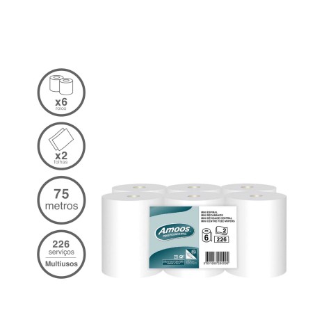 Rolo Papel Espiral 2 Folhas 226 Serviços 75m Pack 6 - Image product