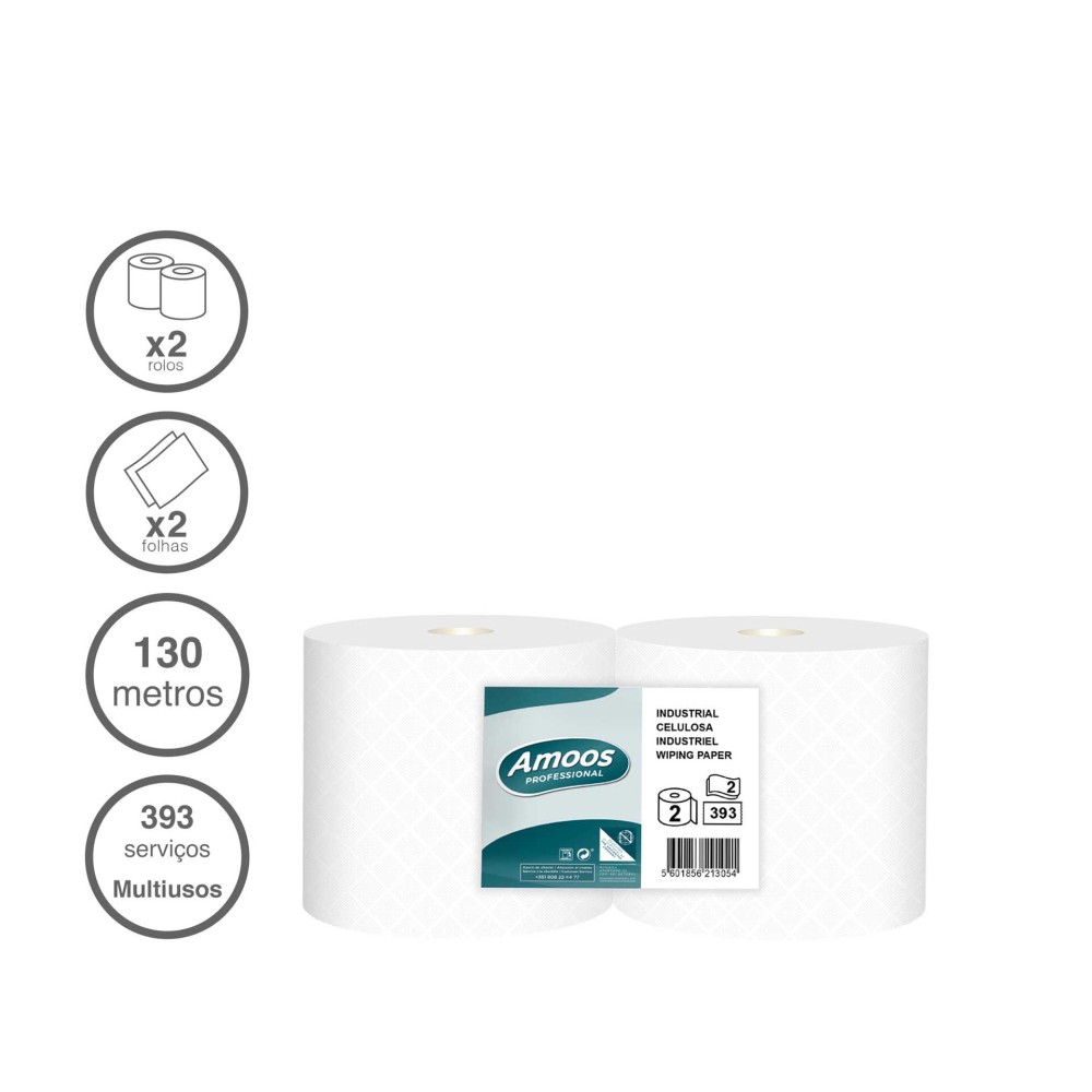 Rolo Papel Multiusos Industrial Airlaid 2 Folhas 393 Serviços 130m Pack 2