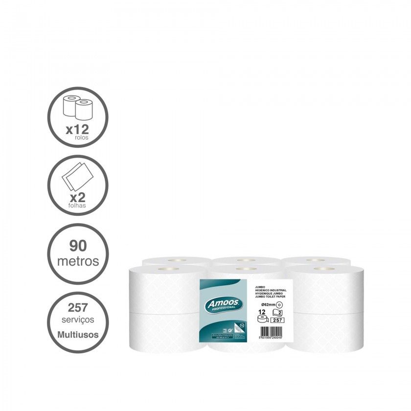 Rolo Papel Higinico Jumbo 257 Servios 90m Pack 12