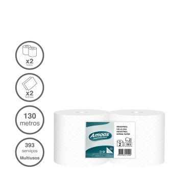Rolo Papel Multiusos Industrial Airlaid 2 Folhas 393 Serviços 130m Pack 2