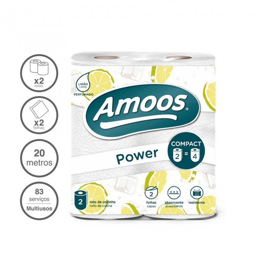Rolo Papel Cozinha 2 Folhas 83 Serviços Limão 20m Pack 2 Rolo Papel Cozinha 2 Folhas 83 Serviços Limão 20m Pack 2