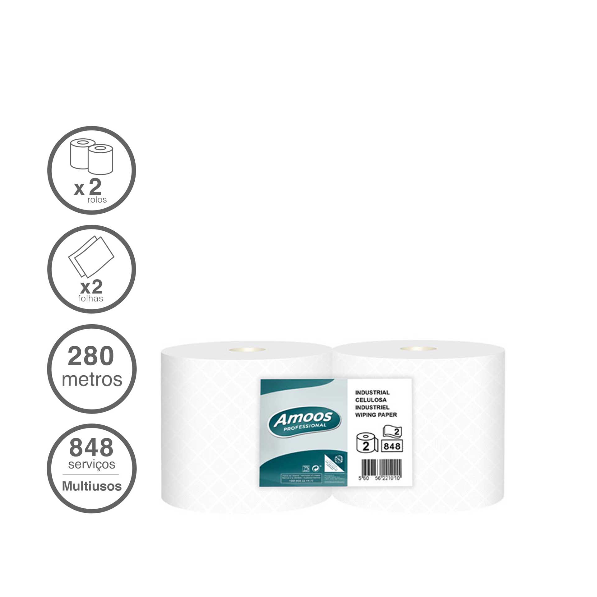 Rolo Papel Multiusos Industrial 2 Folhas 848 Serviços 280m Pack 2