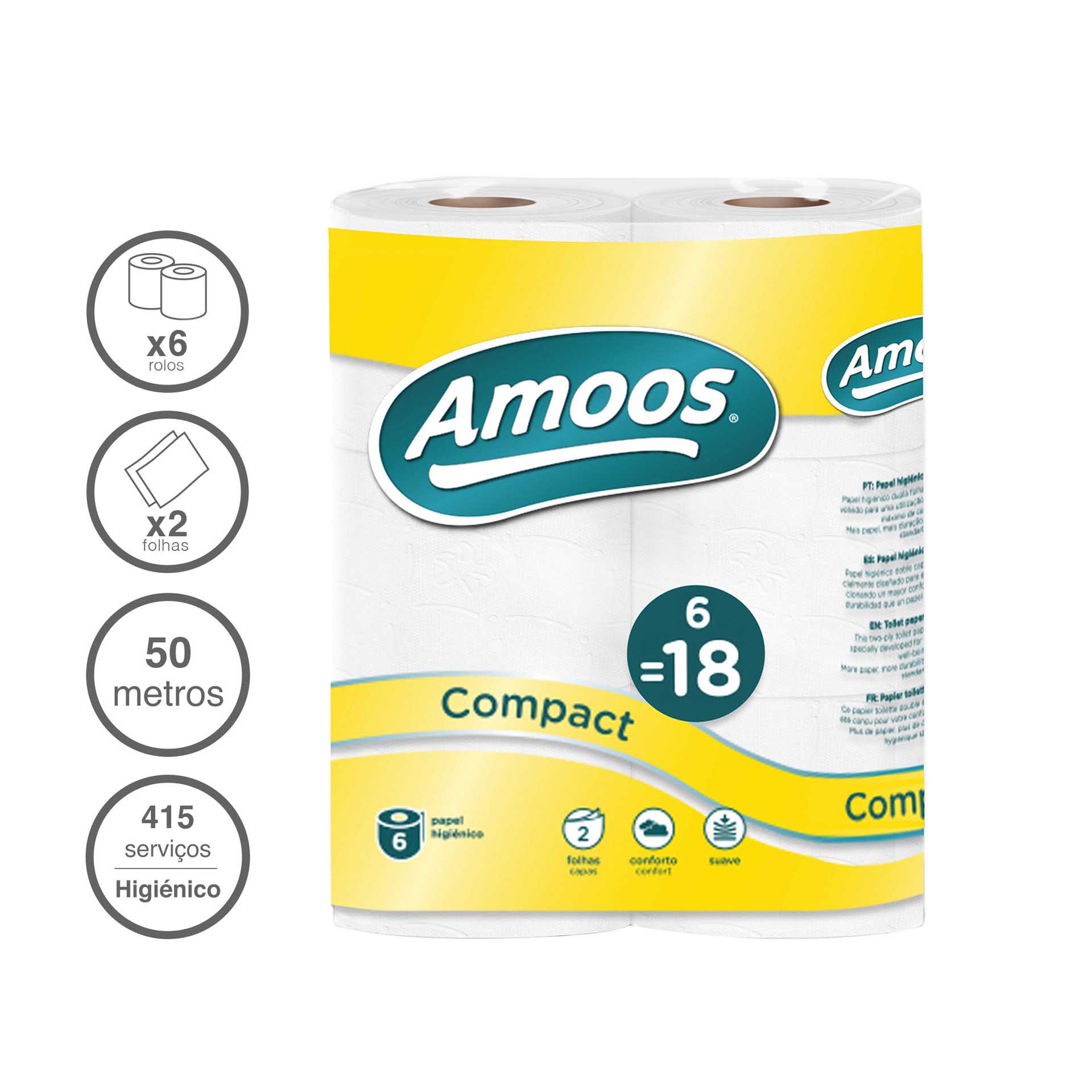 Rolo Papel Higiénico Doméstico 2 Folhas 415 Serviços 50m Pack 6