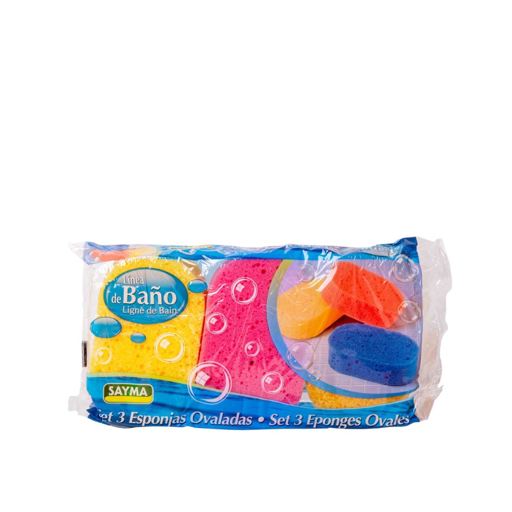 Esponja Banho Sayma Oval 13X8X3.6cm Pack 3