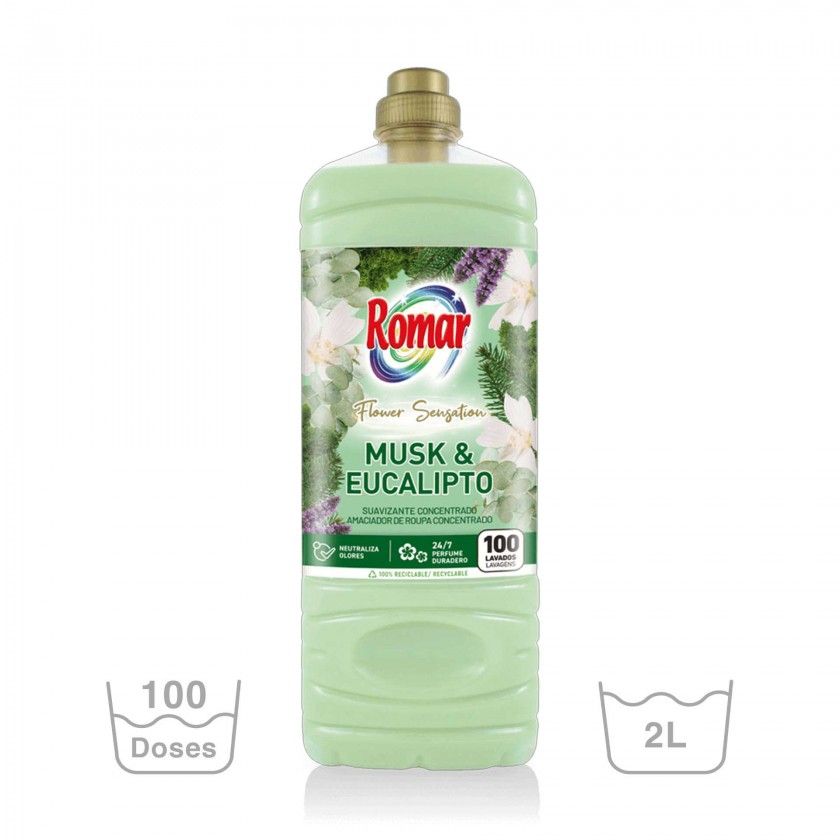 Amaciador Concentrado Romar 100 Lavagens Almíscar / Eucalipto 2000ml Amaciador Concentrado Romar 100 Lavagens Almíscar / Eucalipto 2000ml