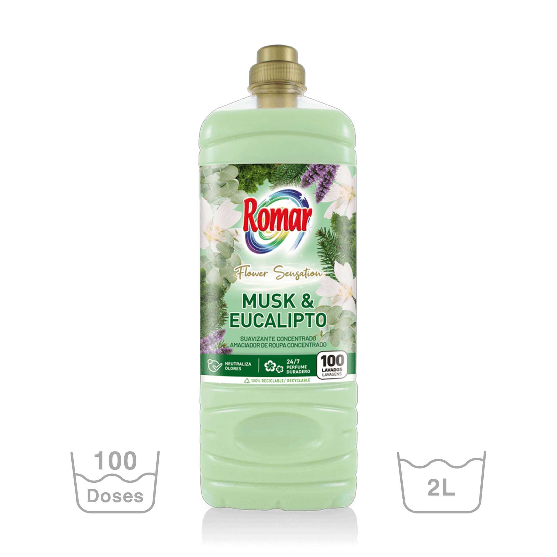 Amaciador Concentrado Romar 100 Lavagens Almíscar / Eucalipto 2000ml