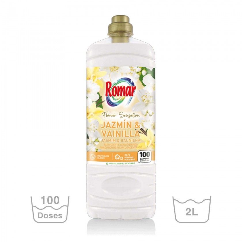 Amaciador Concentrado Romar 100 Lavagens Jasmim / Baunilha 2000ml Amaciador Concentrado Romar 100 Lavagens Jasmim / Baunilha 2000ml