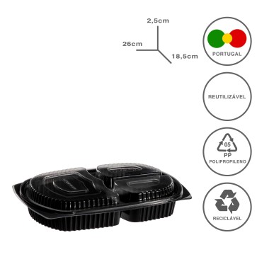 Caixa Take Away Tampa 3 Divisões 26X18.5X2.5cm Pack 102