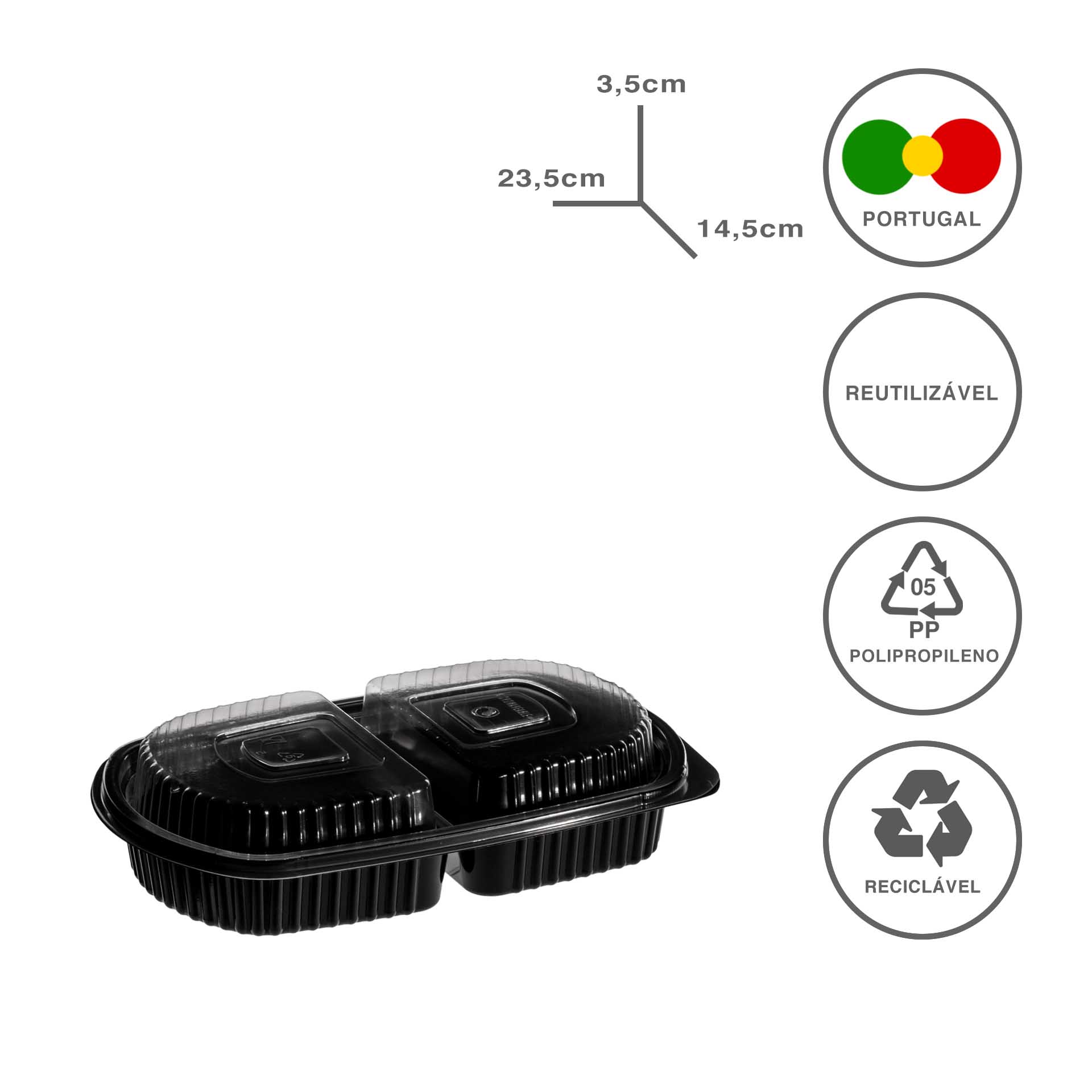 Caixa Take Away 2 Divisões 50/50 23.5X14.5X3.5cm Pack 100