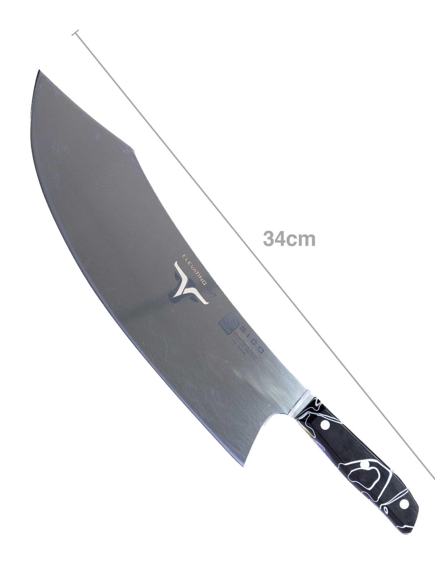 Faca Talho Cabo Acrílico Sico Efeito Mármore Preto 34cm