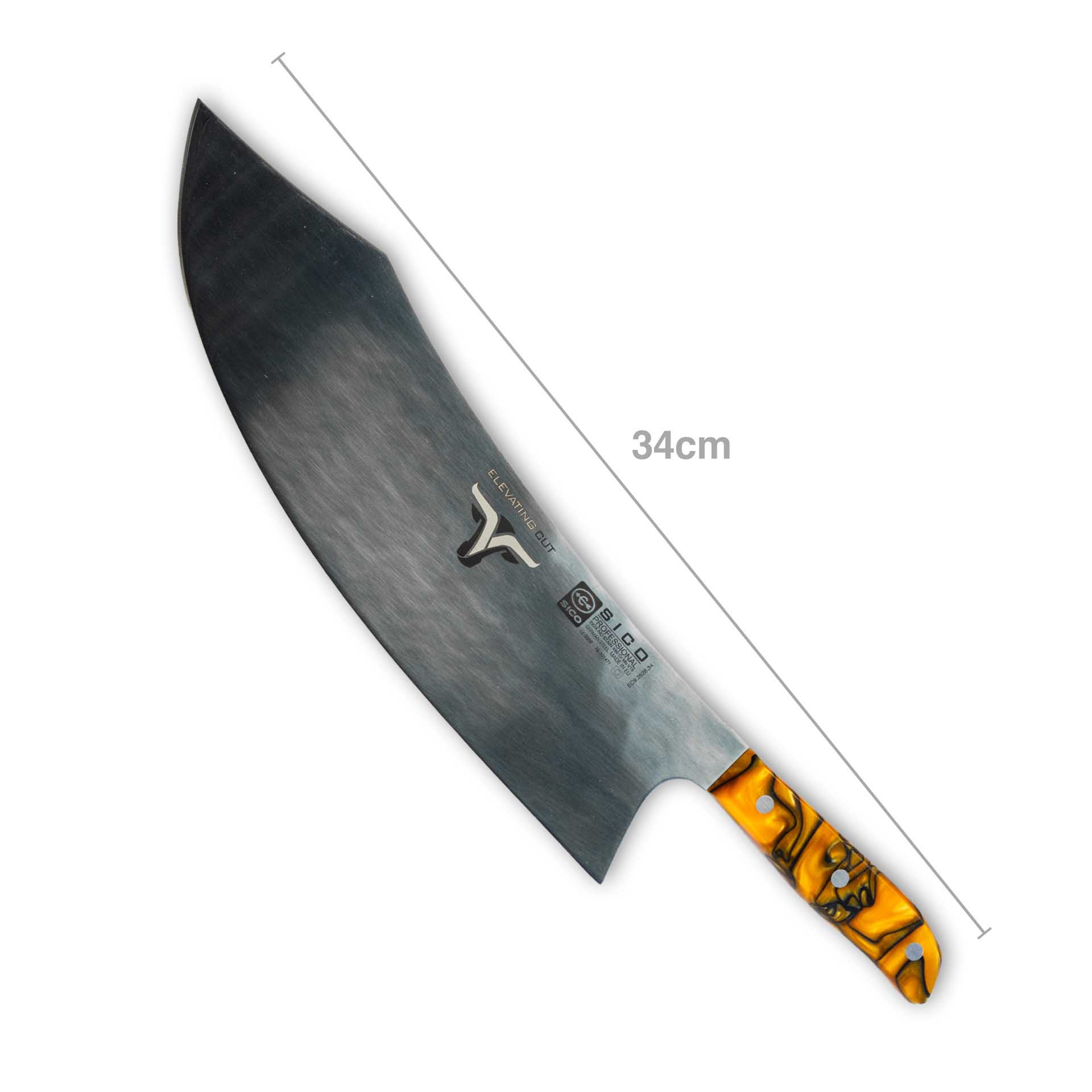 Faca Talho Cabo Acrílico Sico Efeito Mármore Laranja 34cm