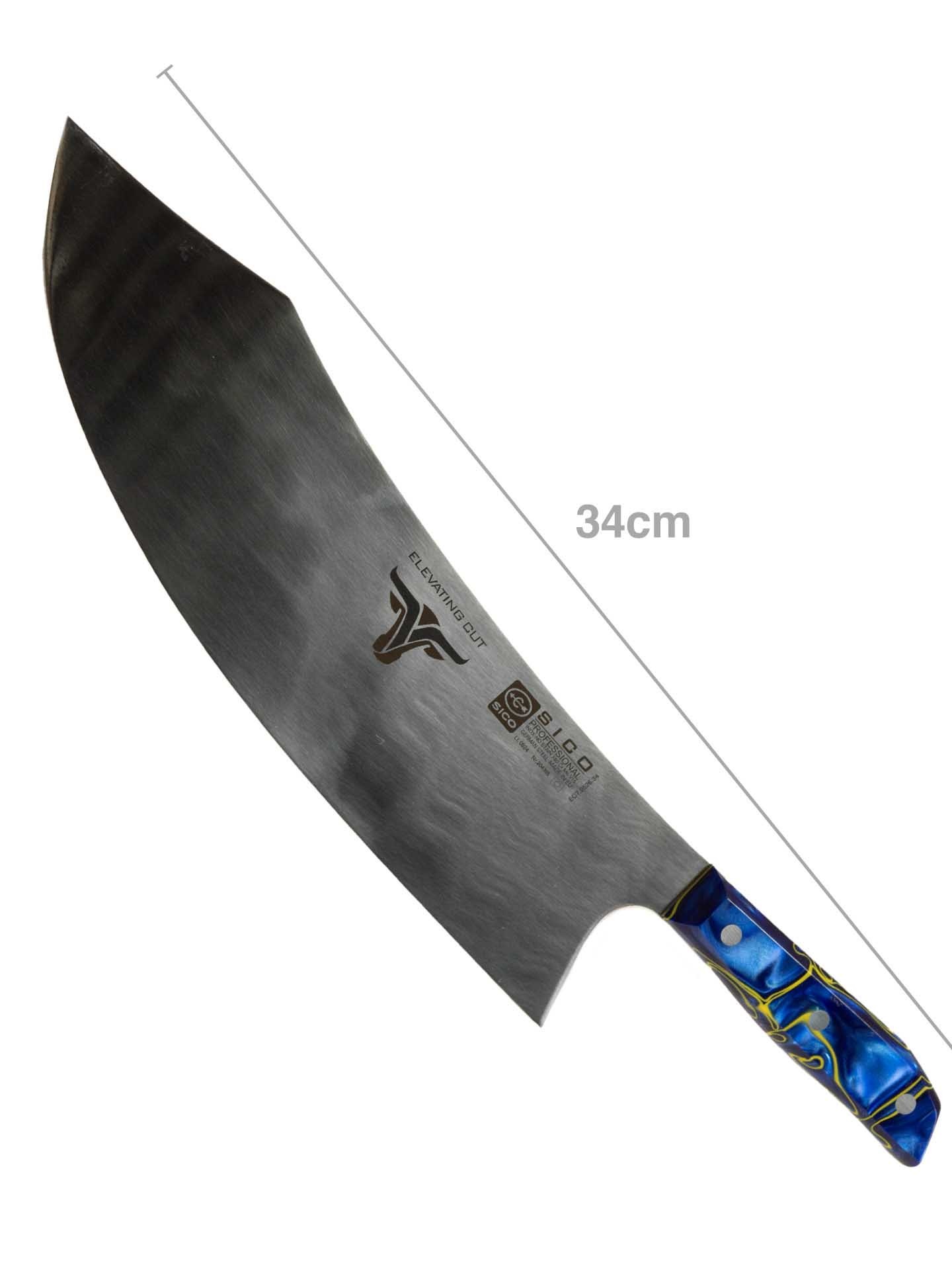 Faca Talho Cabo Acrílico Sico Efeito Mármore Azul 34cm