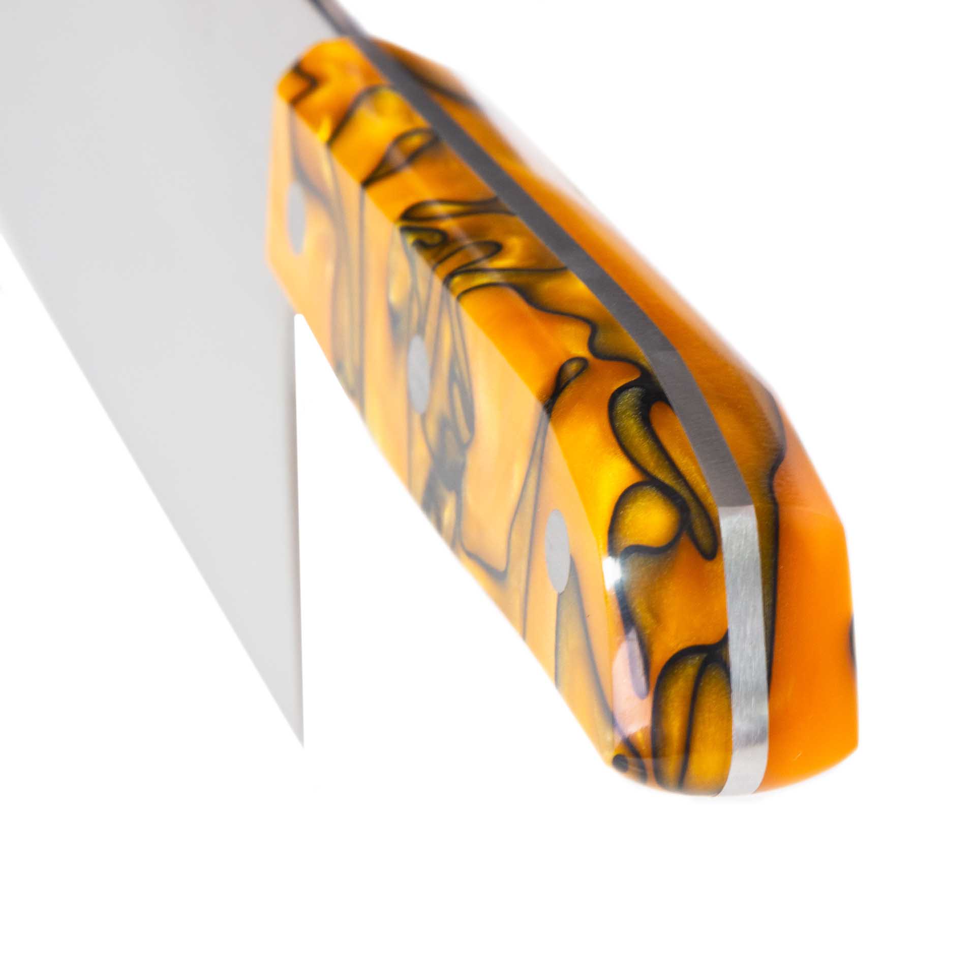 Faca Chefe Cabo Acrílico Sico Efeito Mármore Laranja 20cm