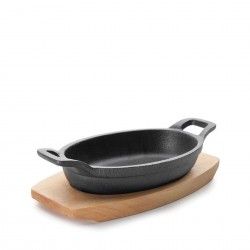 Caarola Ferro Fundido Magma com Base Madeira Oval 15X10cm