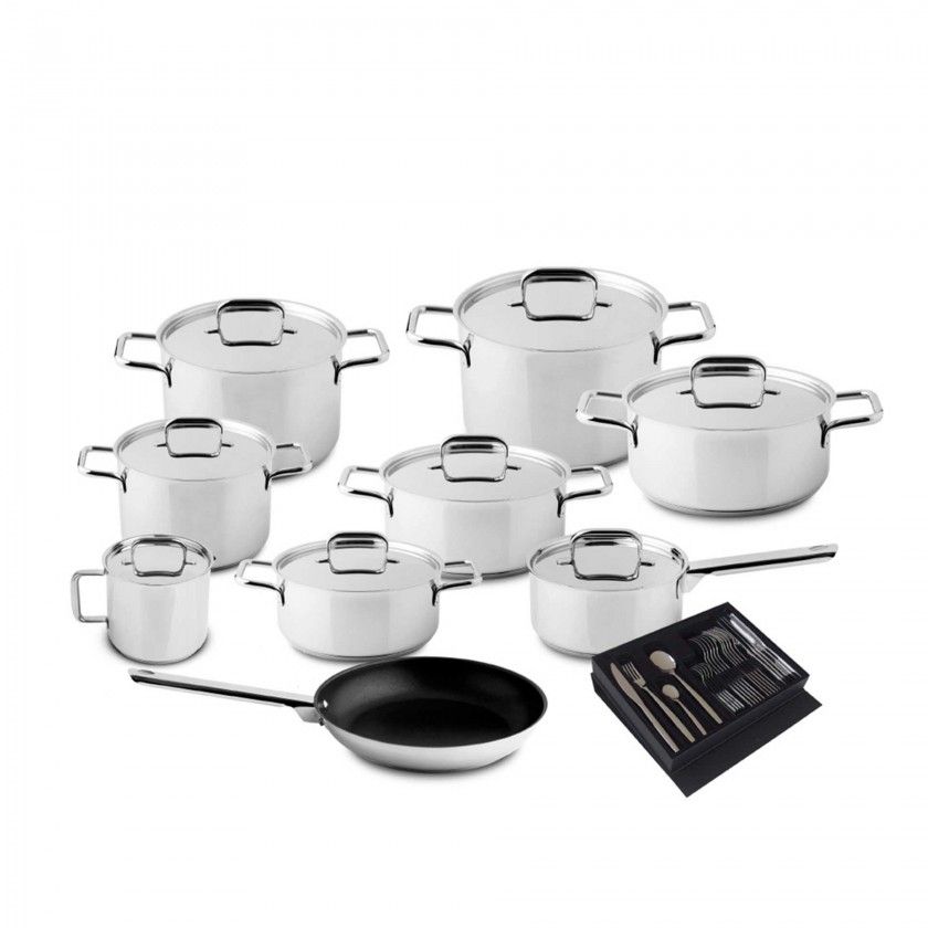 Trem Panelas Confort 9 Peas + Faqueiro 24 Peas