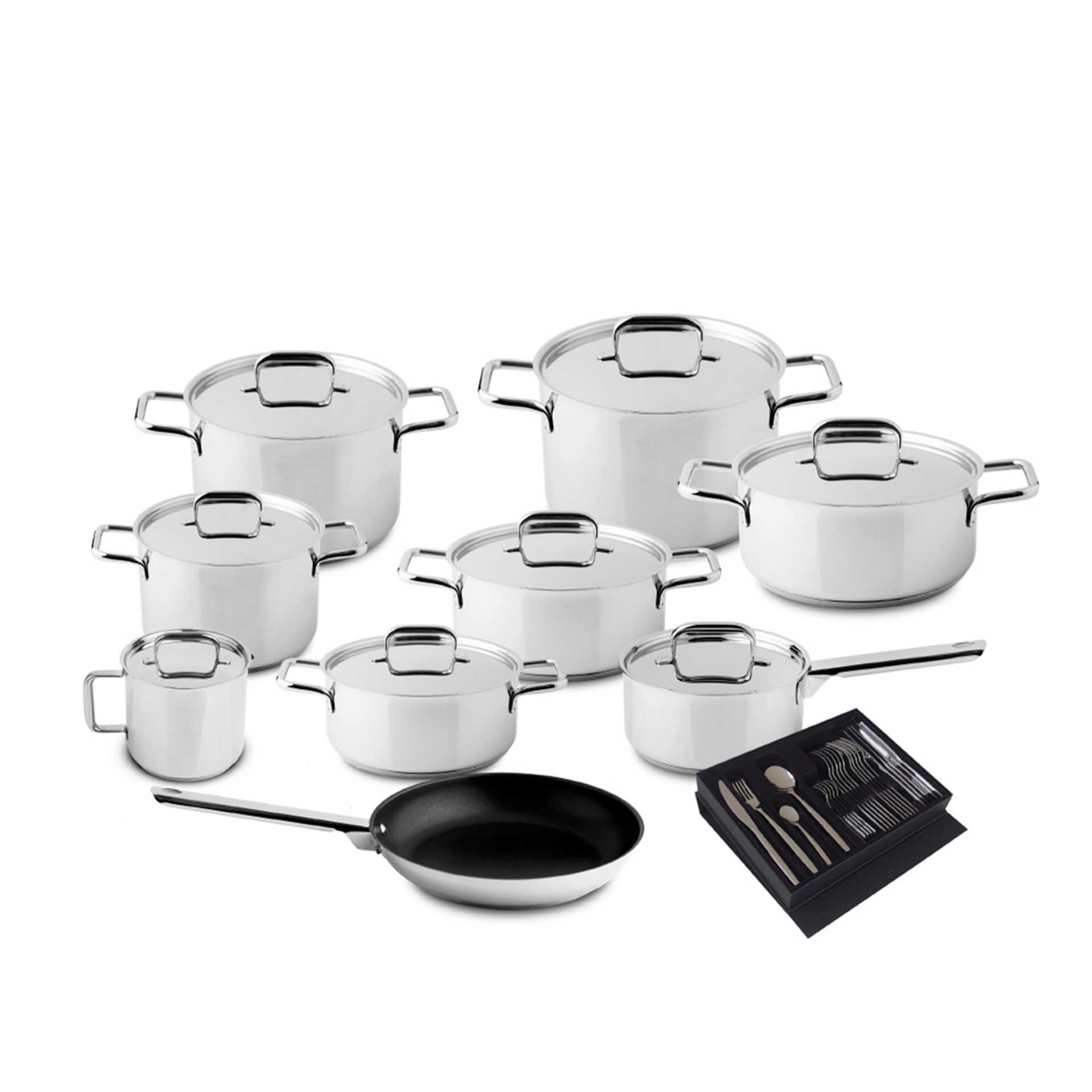 Confort Trem Panelas 9 Peças + Faqueiro 24 Peças