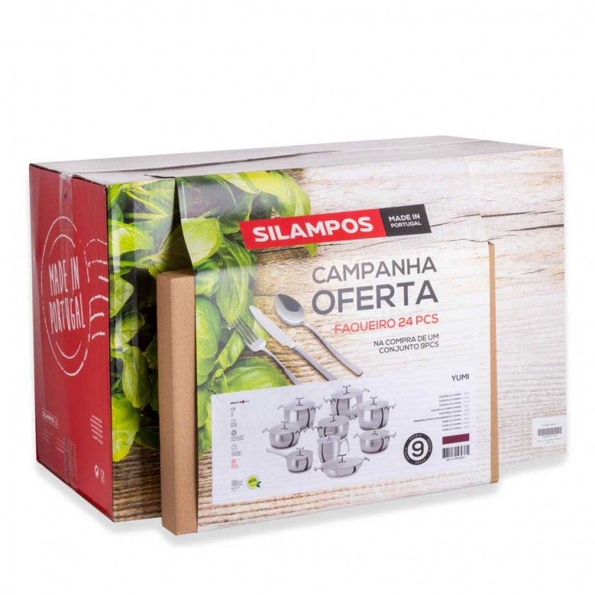 Trem Panelas Yumi 9 Peças + Faqueiro 24 Peças Trem Panelas Yumi 9 Peças + Faqueiro 24 Peças