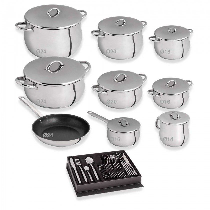 Trem Panelas Domus 9 Peas + Faqueiro 24 Peas