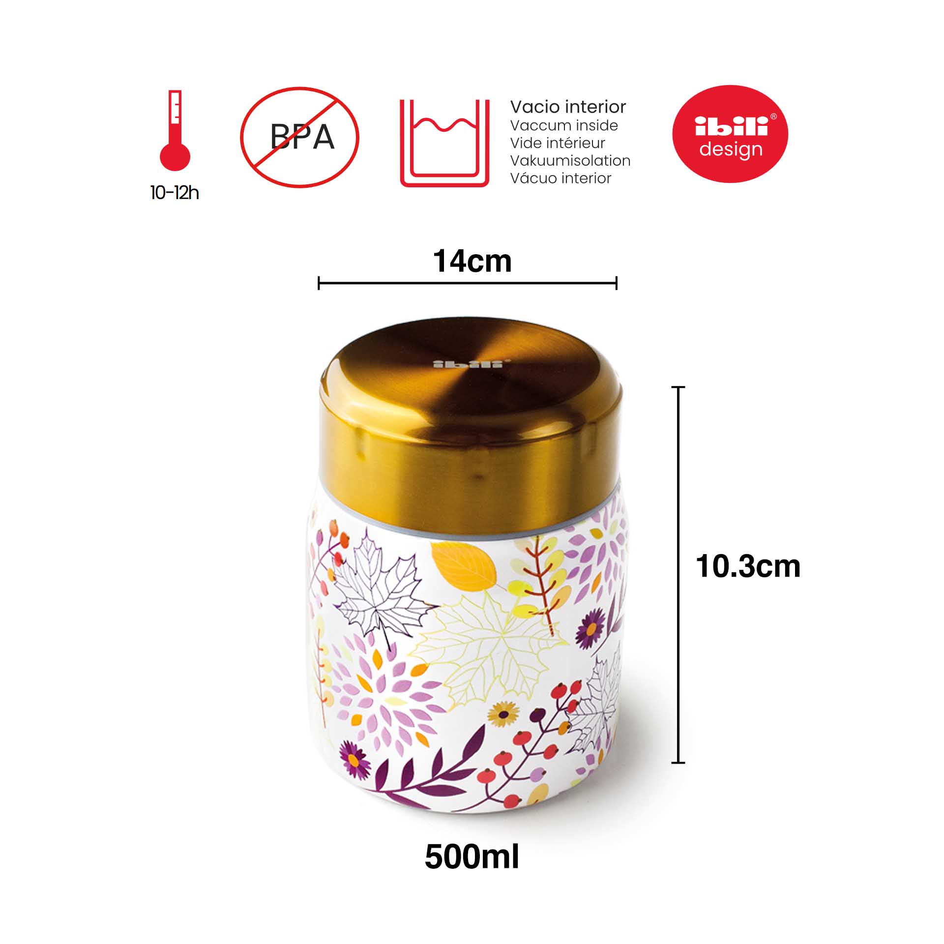 Termo Sólidos Inox Folhas 500ml 10.3X14cm