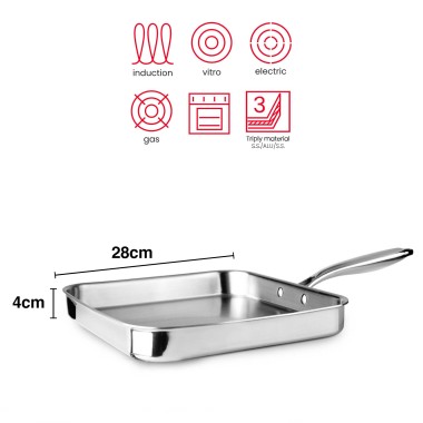 Grelhador Inox / Alumínio Triply Quadrado 28X4cm