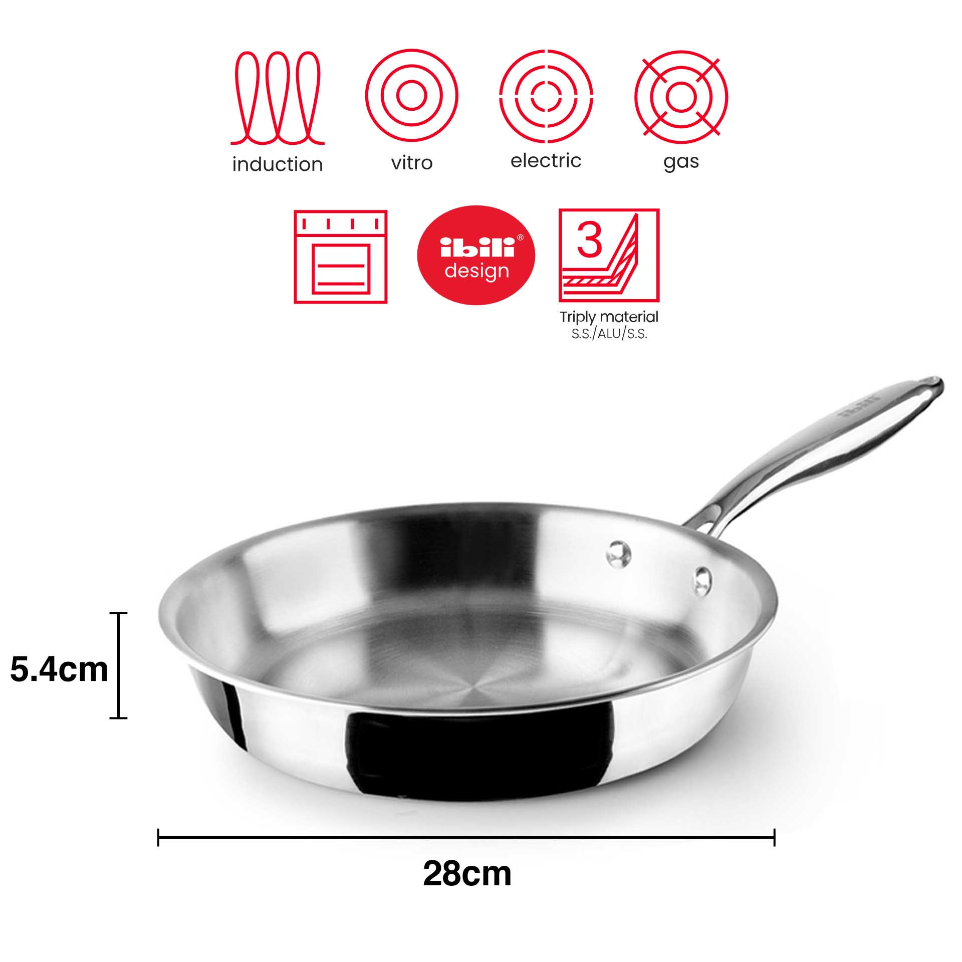 Frigideira Inox / Alumínio Triply com Cabo