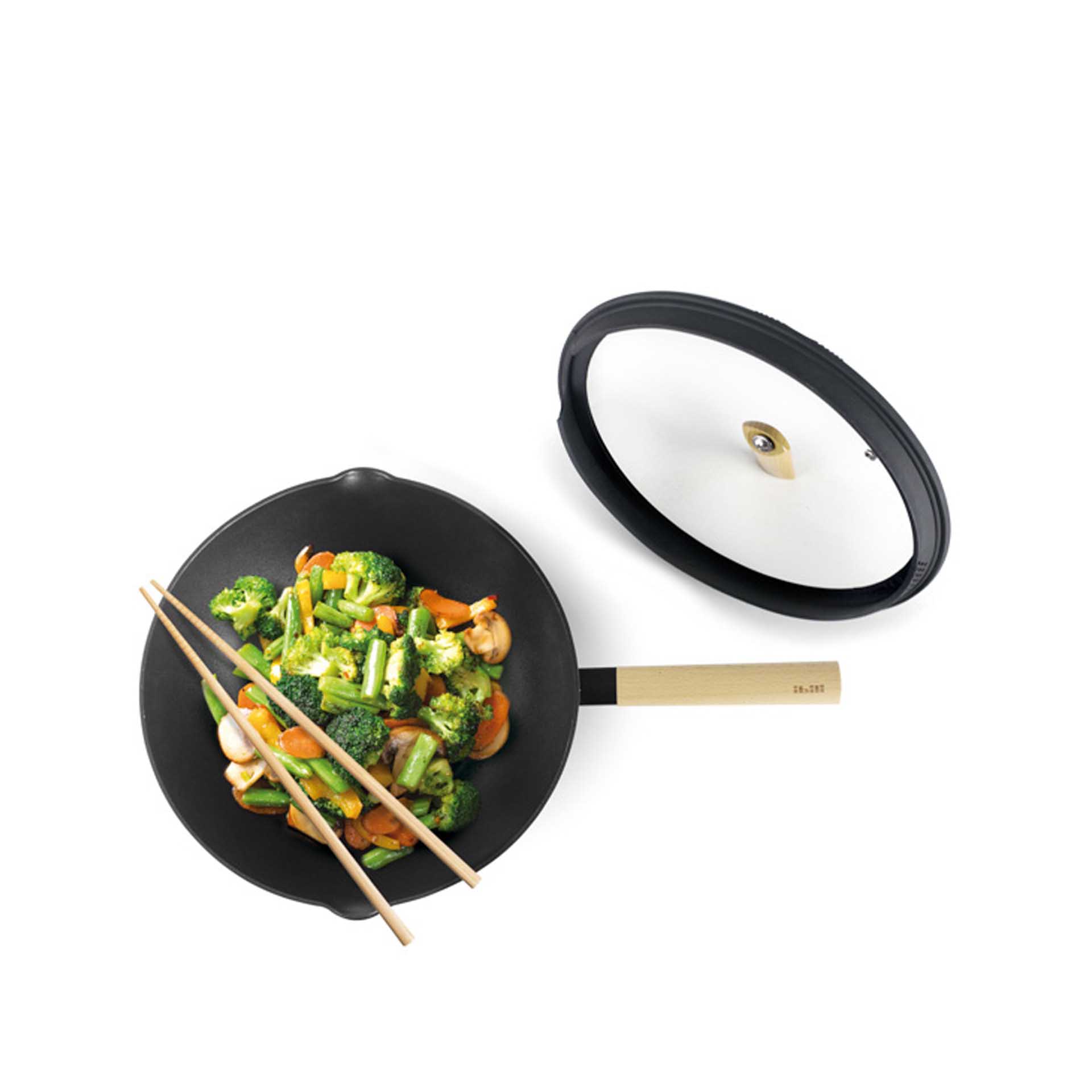 Wok Alumínio com Tampa Vidro 30cm