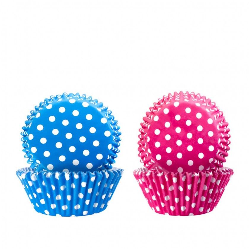 Forma Queque Papel Bolas Azul + Rosa 7.5X4cm Pack 100