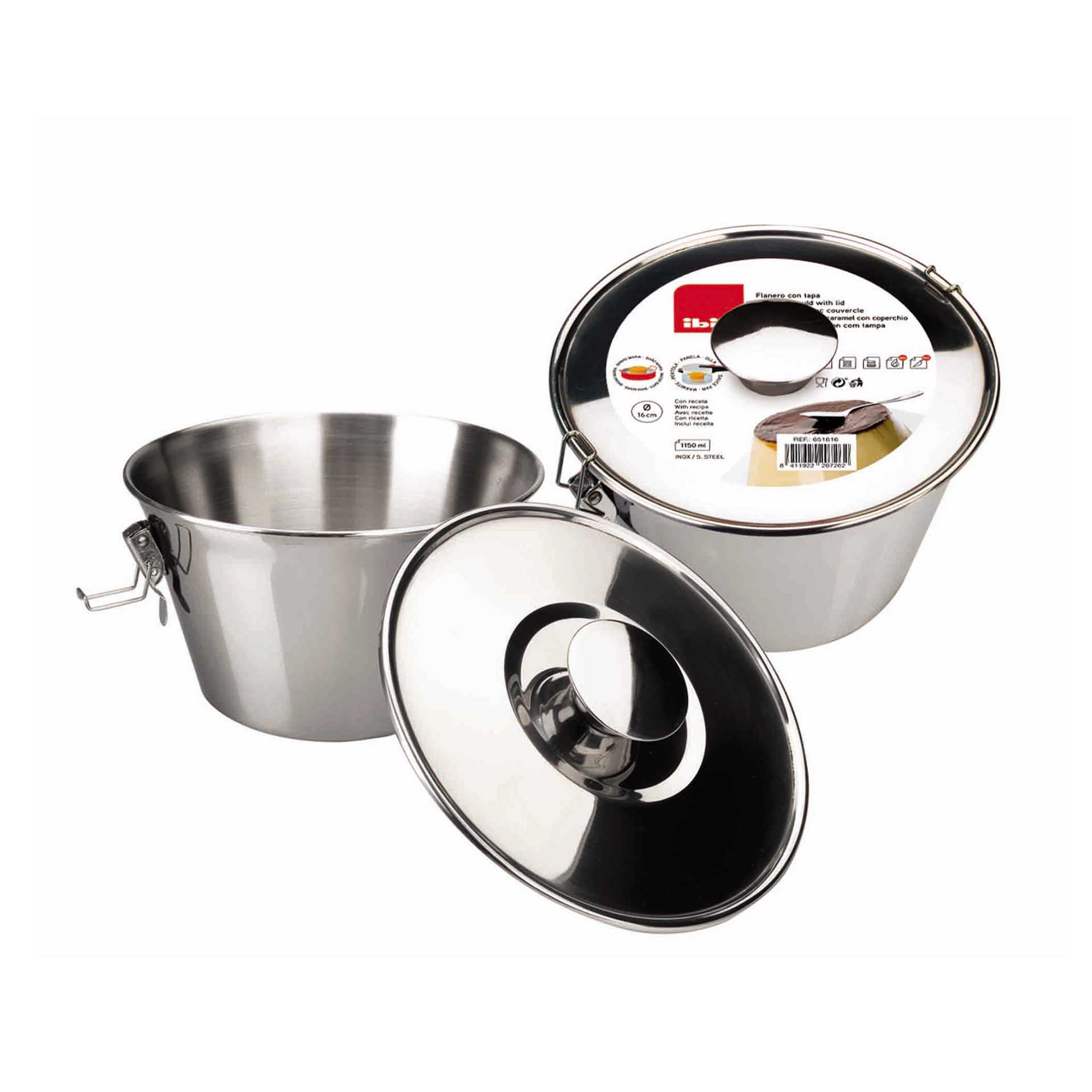 Forma Pudim Flan Inox com Tampa 16cm
