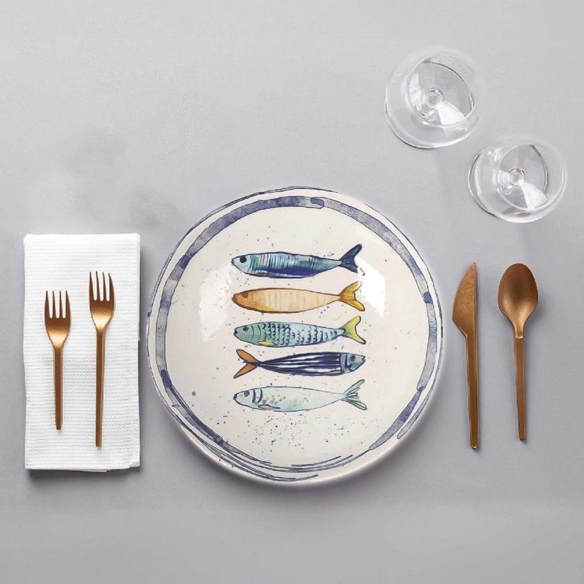 Prato Cerâmica Peixe Sobremesa 20X2cm Prato Cerâmica Peixe Sobremesa 20X2cm