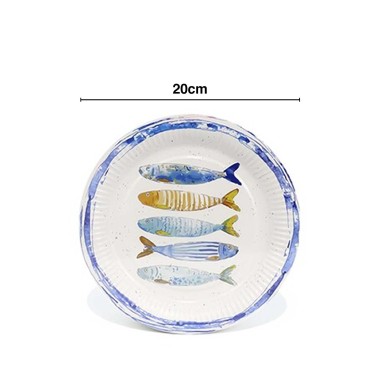 Prato Cartão Peixe Redondo 20cm Pack 10