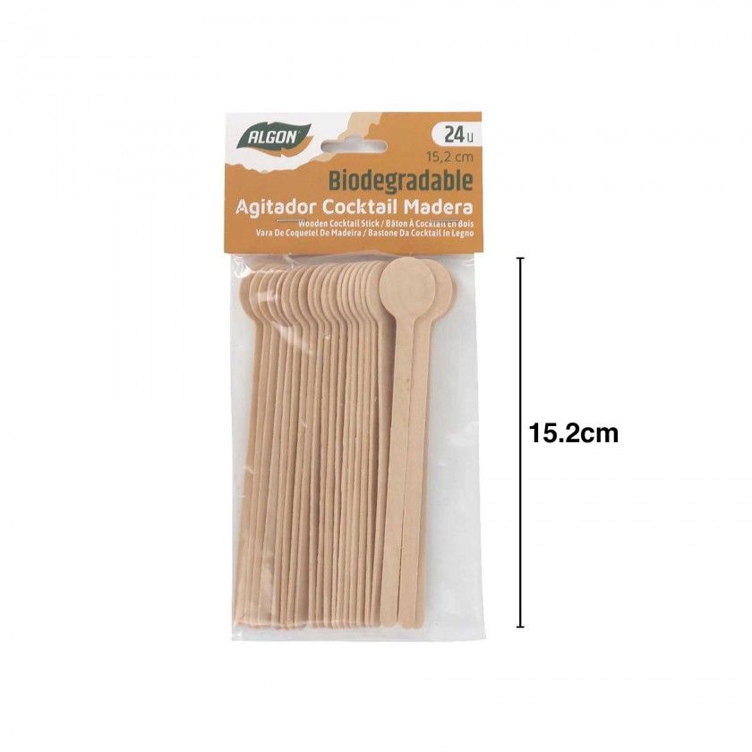 Mexedor Cocktail Madeira Biodegradvel 15.2cm Pack 24