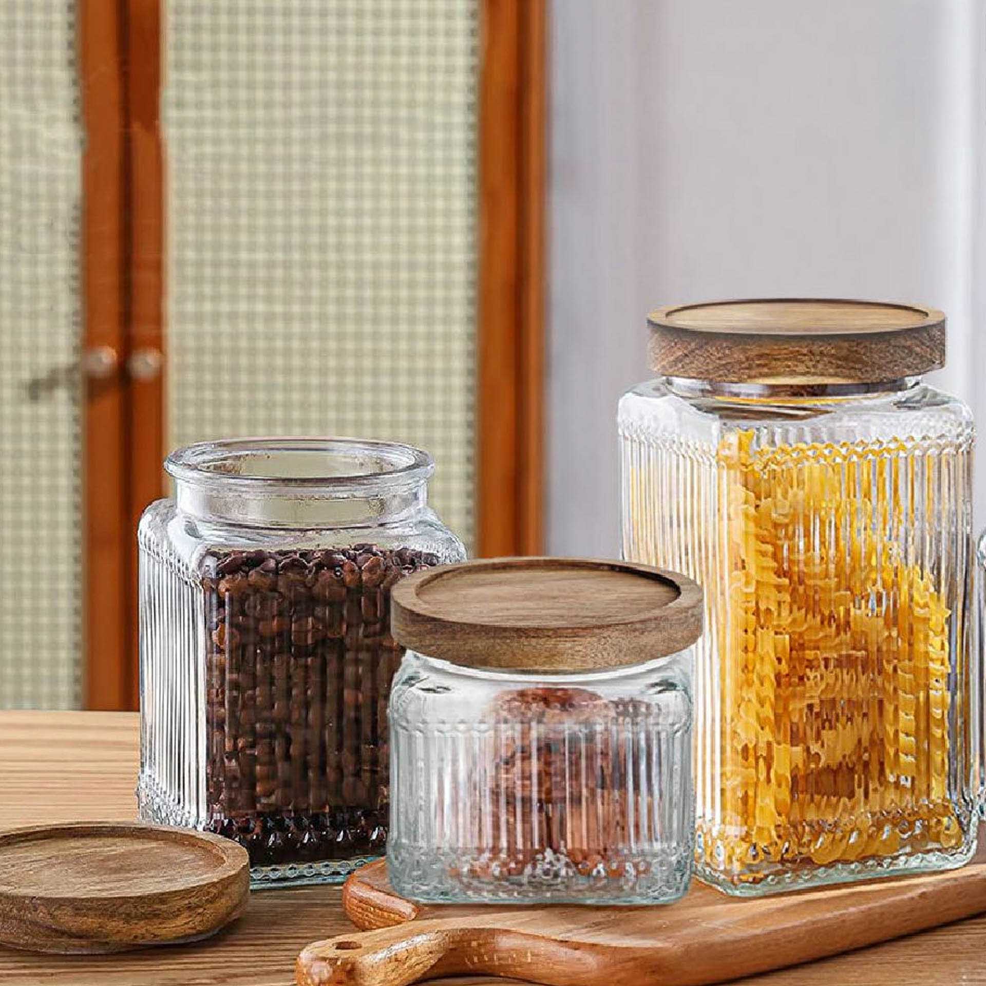Frasco Vidro com Tampa Madeira 750ml 9.4X9.4X14cm