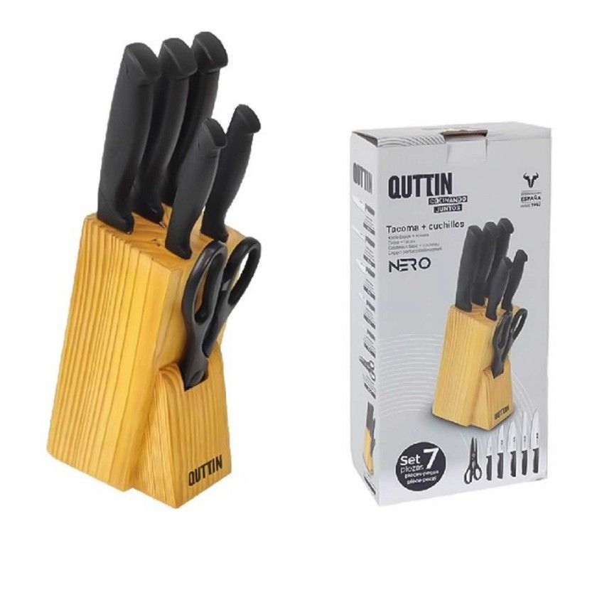 Conjunto 5 Facas Nero com Tesoura + Cepo Madeira 8.5X13X21.5cm Conjunto 5 Facas Nero com Tesoura + Cepo Madeira 8.5X13X21.5cm