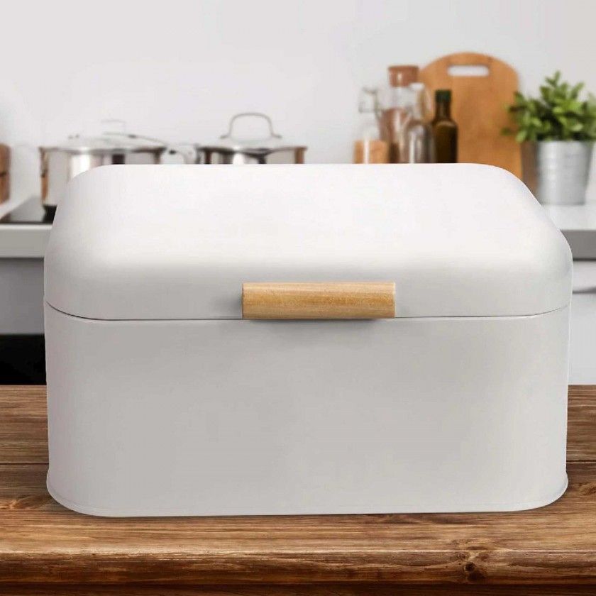 Caixa Pão Metal Retro Branco 30.5X18X18cm Caixa Pão Metal Retro Branco 30.5X18X18cm