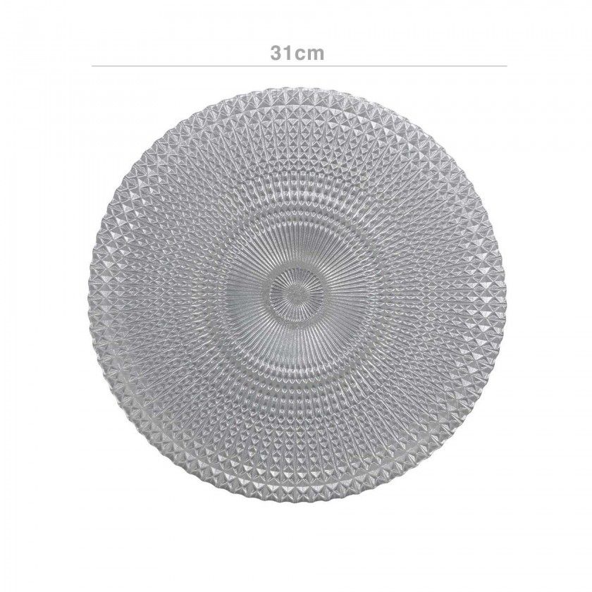 Prato Marcador Vidro Redondo Prata 31cm Prato Marcador Vidro Redondo Prata 31cm