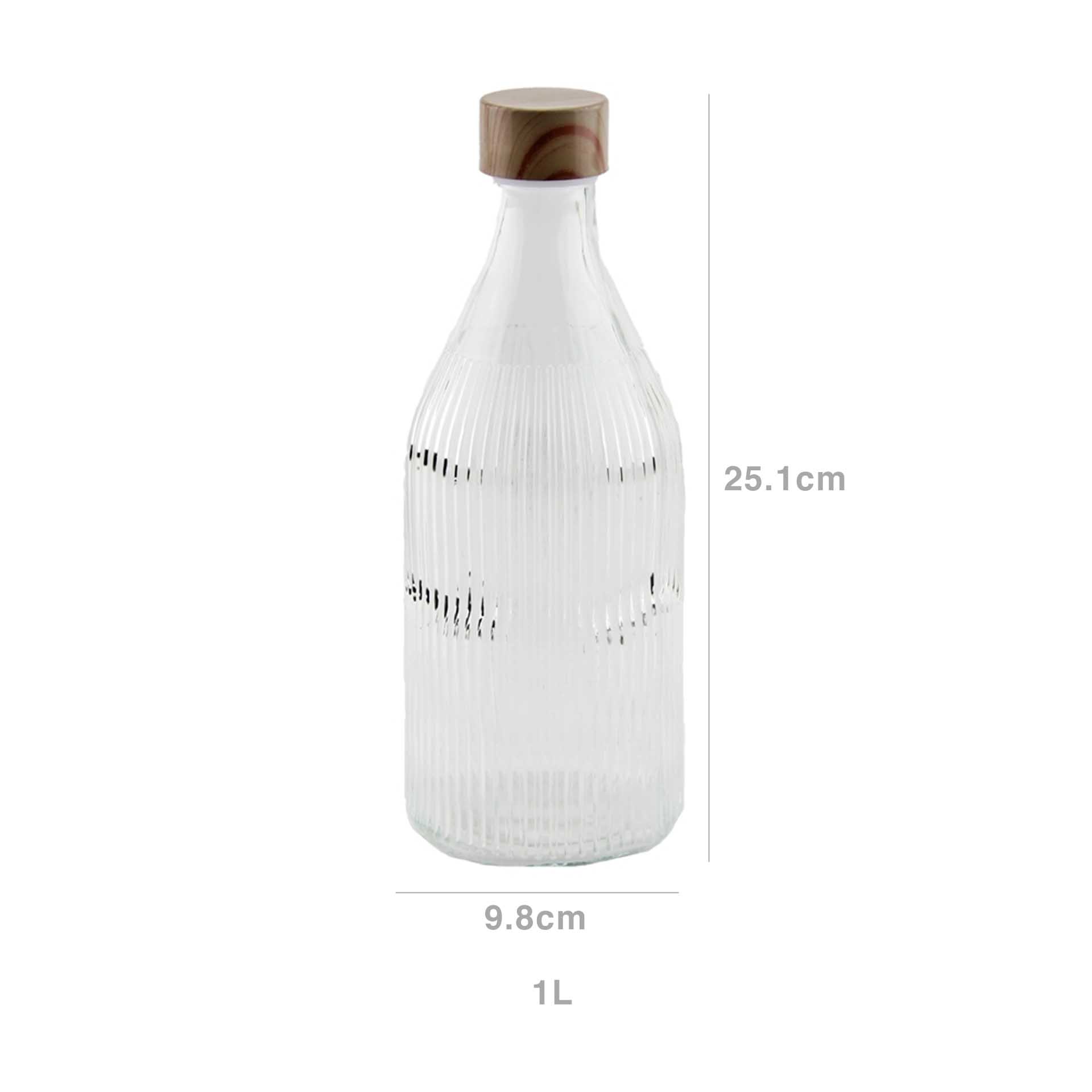 Garrafa Vidro Tampa Bambu Redonda 1000ml 9.8X25.1cm