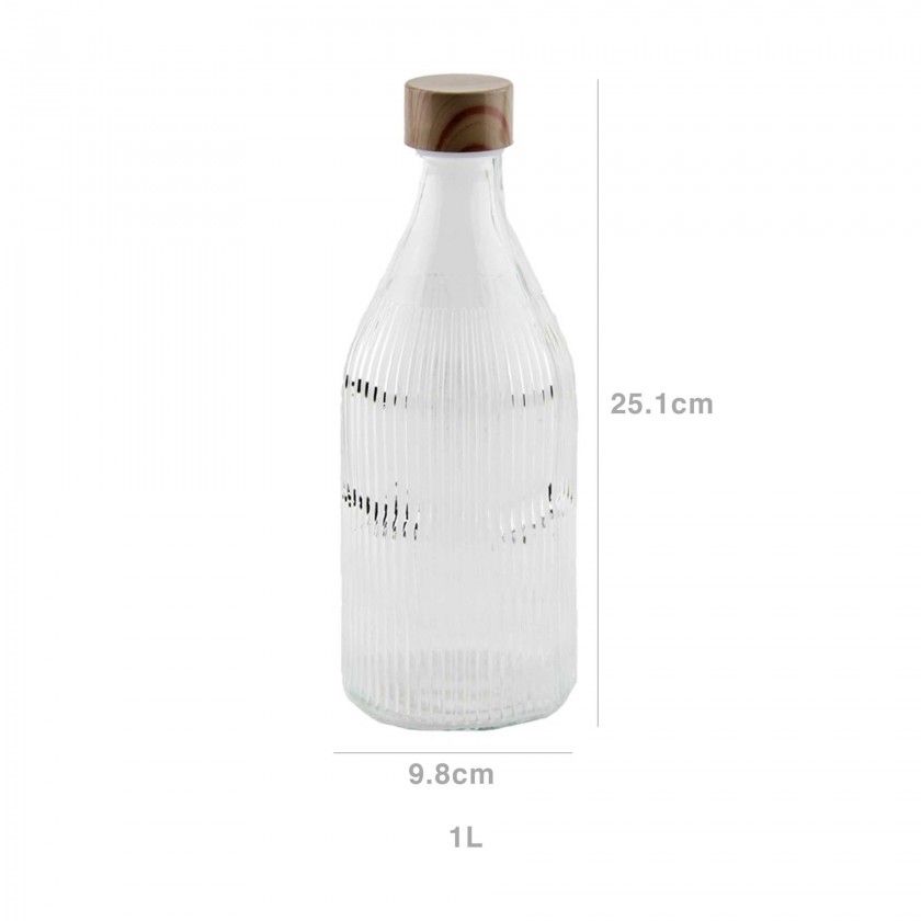 Garrafa Vidro Tampa Bambu Redonda 1000ml 9.8X25.1cm Garrafa Vidro Tampa Bambu Redonda 1000ml 9.8X25.1cm