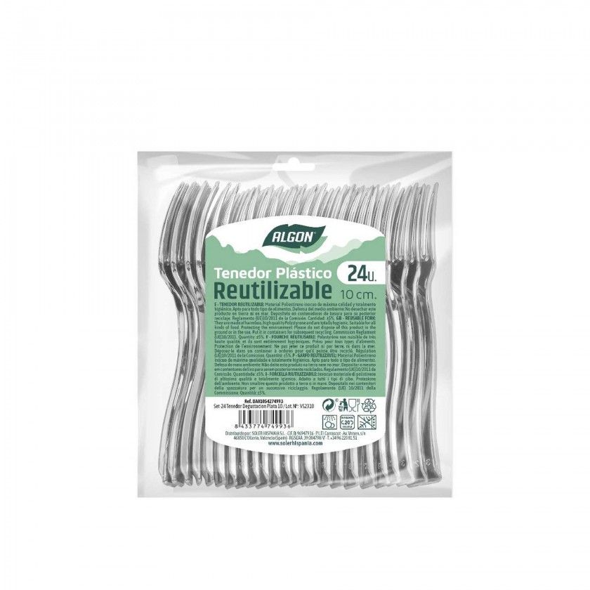 Garfo Plstico Reutilizvel Prata 10CM Pack 24