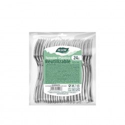 Garfo Plstico Reutilizvel Prata 10CM Pack 24