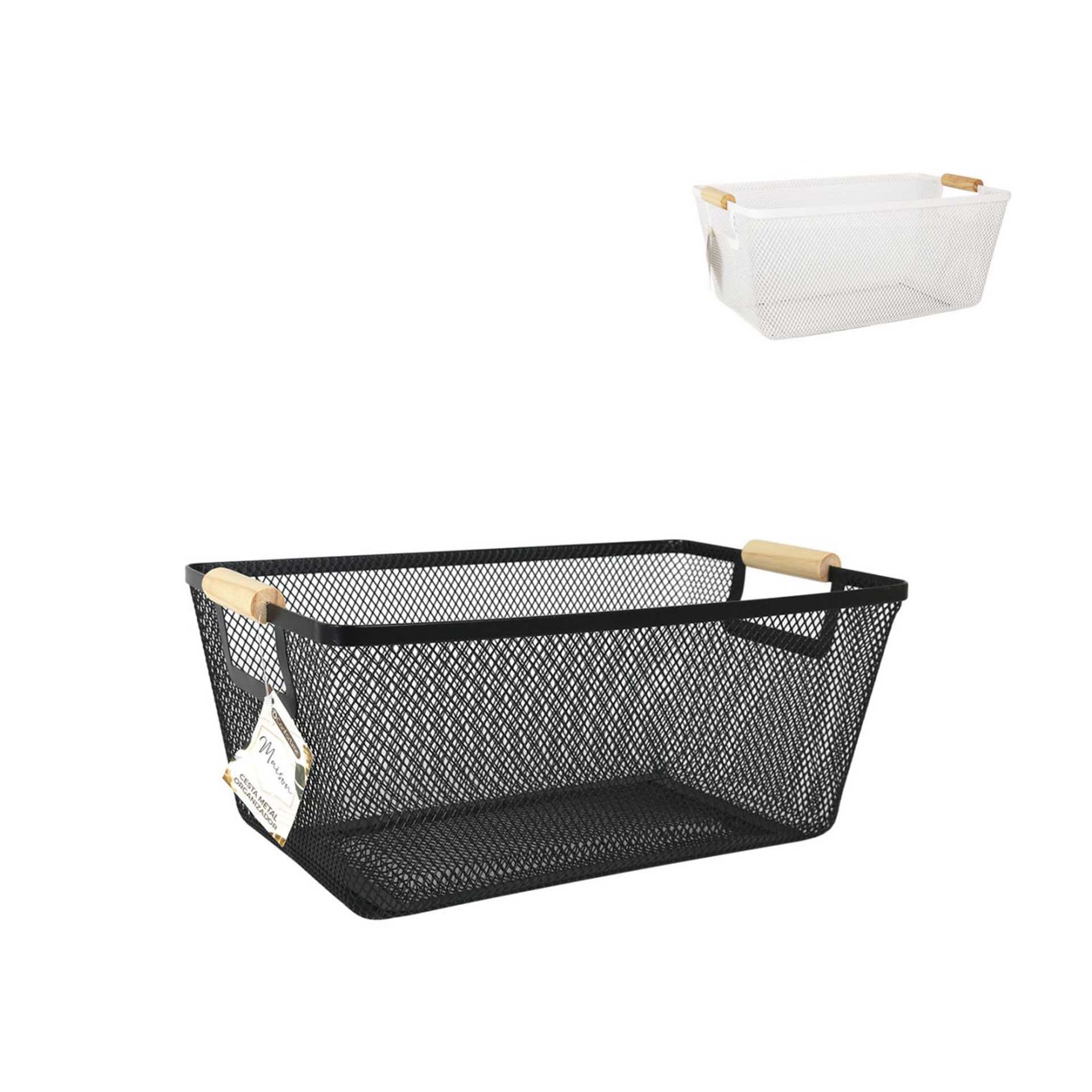 Cesto Rede Metal Asa Madeira