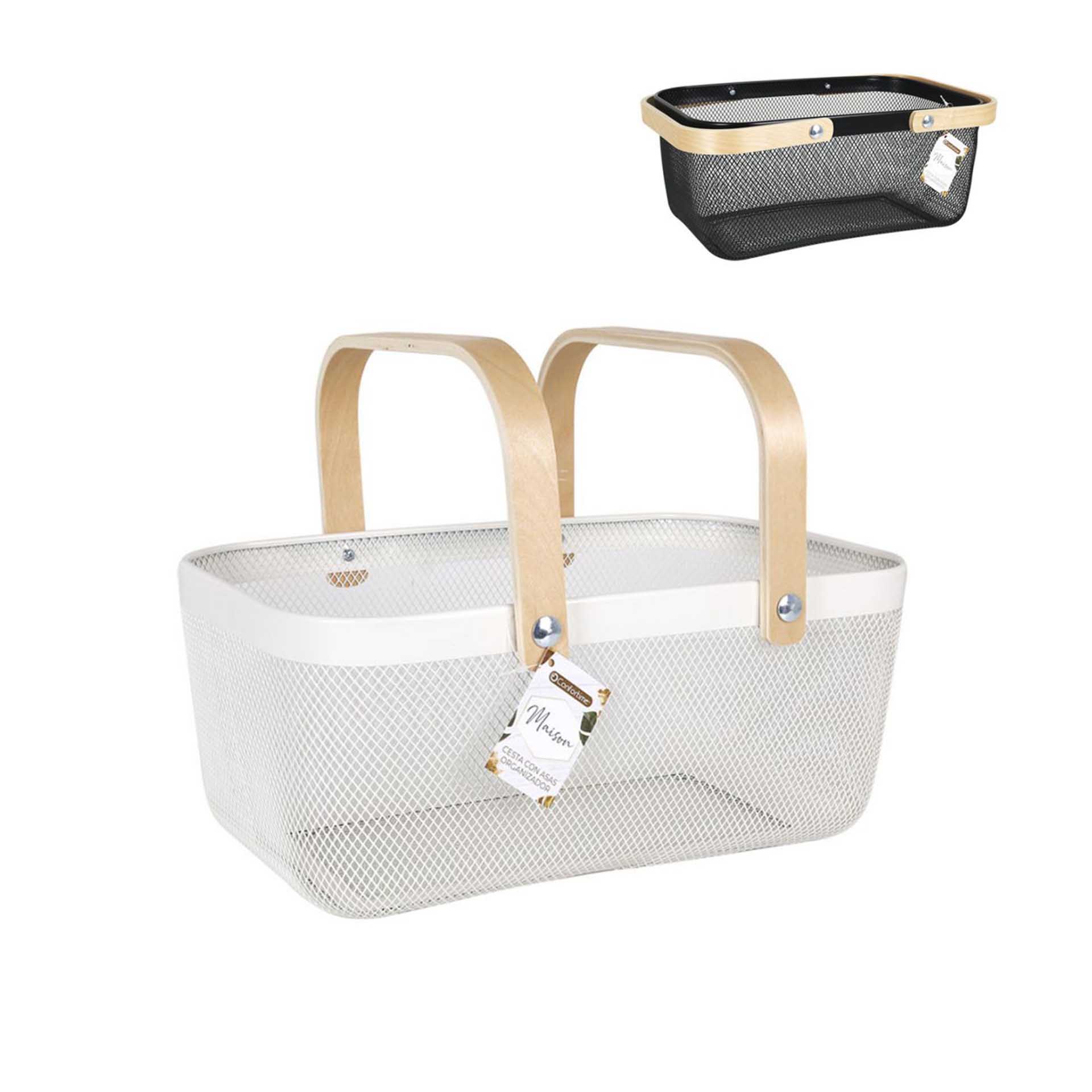 Cesto Metal Asas Madeira Retangular 40X24.5X18.5cm