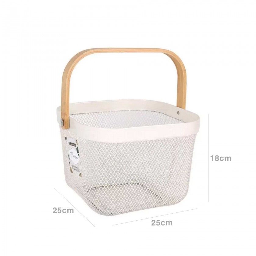 Cesto Metal Asa Madeira Quadrado 25X25X18cm Cesto Metal Asa Madeira Quadrado 25X25X18cm