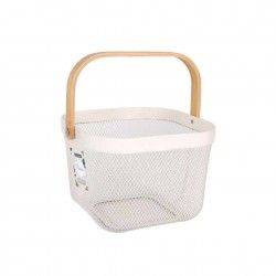 Cesto Metal Asa Madeira Quadrado 25X25X18cm